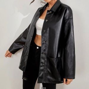 button front leather coat (Shein)